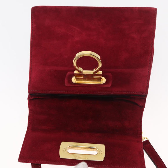 Salvatore Ferragamo Gancini Hand Bag Suede 2way Red Gold Auth 182485