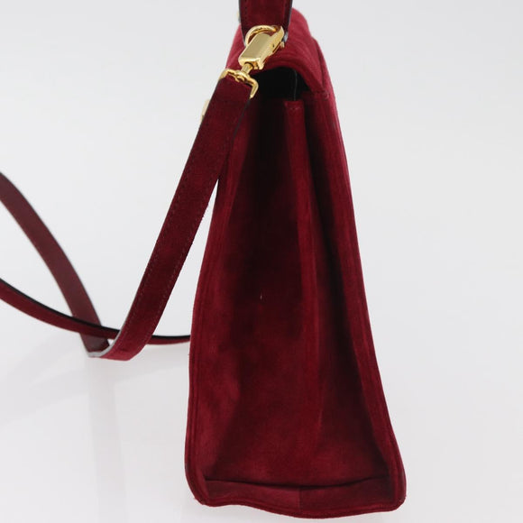 Salvatore Ferragamo Gancini Hand Bag Suede 2way Red Gold Auth 182485