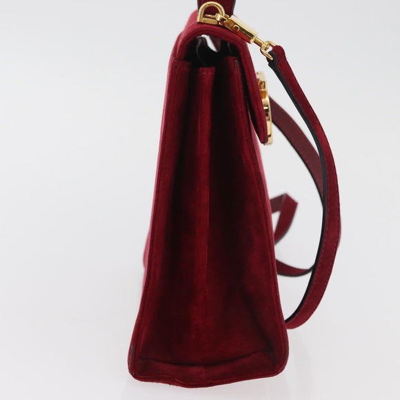 Salvatore Ferragamo Gancini Hand Bag Suede 2way Red Gold Auth 182485