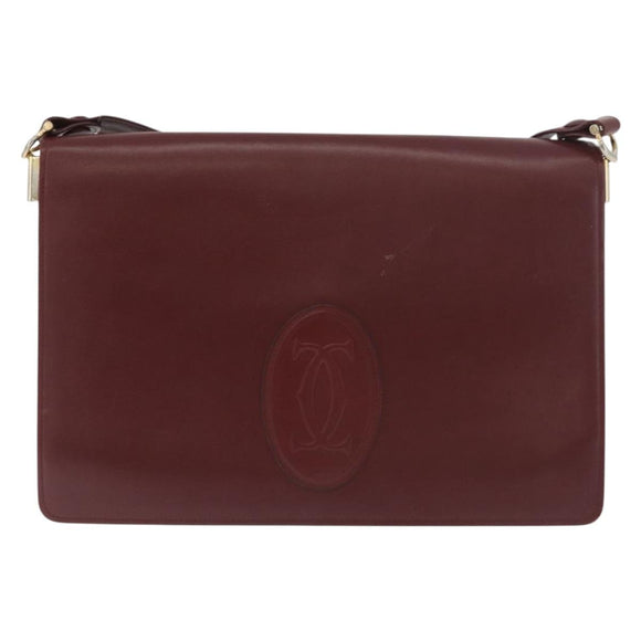 CARTIER Must Line Schoudertas Leer Bordeaux Goud Origineel 182486