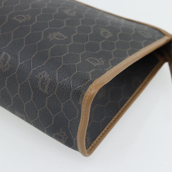 Christian Dior Honingraat Canvas Clutch Tas PVC Zwart Goud Auth 182487
