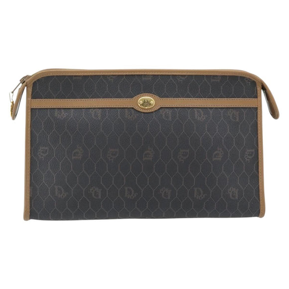 Christian Dior Honingraat Canvas Clutch Tas PVC Zwart Goud Auth 182487