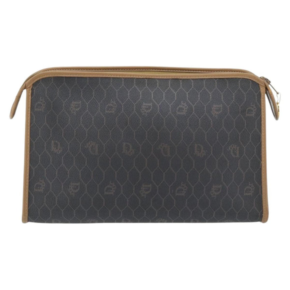 Christian Dior Honingraat Canvas Clutch Tas PVC Zwart Goud Auth 182487