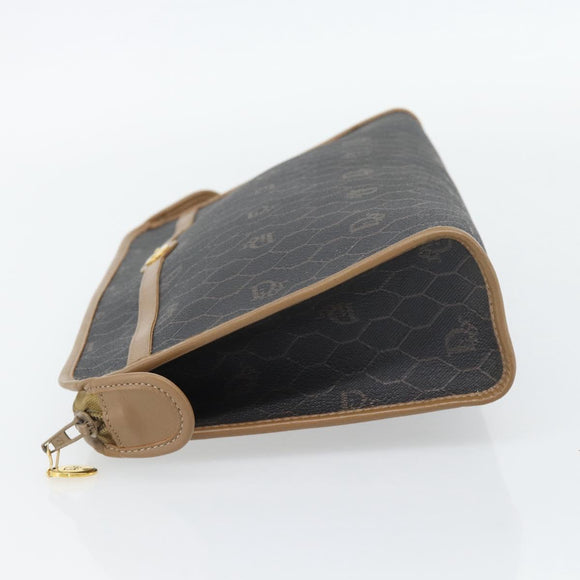 Christian Dior Honingraat Canvas Clutch Tas PVC Zwart Goud Auth 182487