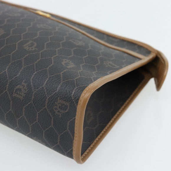 Christian Dior Honingraat Canvas Clutch Tas PVC Zwart Goud Auth 182487