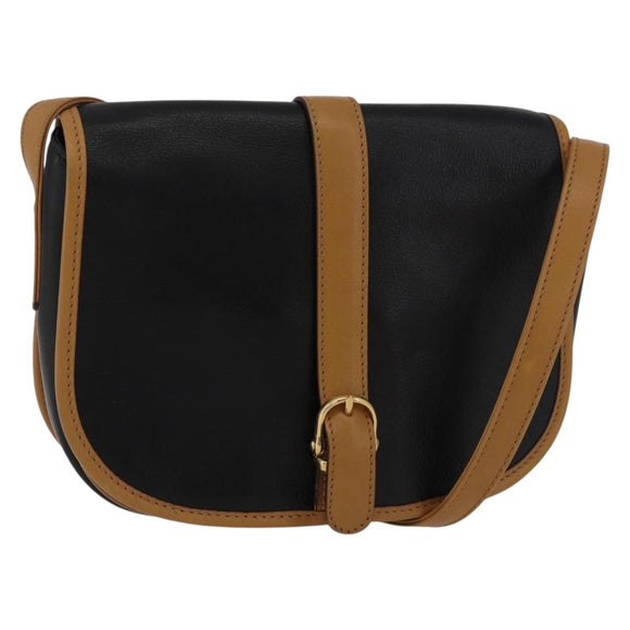 CELINE Shoulder Bag Leather Black Gold Auth 182488