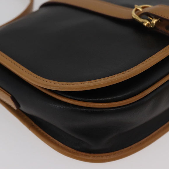 CELINE Shoulder Bag Leather Black Gold Auth 182488