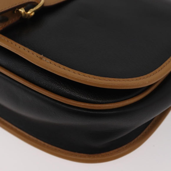 CELINE Shoulder Bag Leather Black Gold Auth 182488