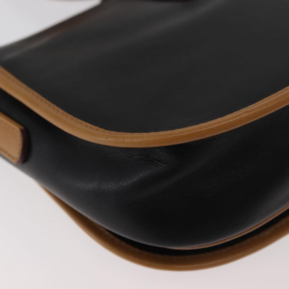 CELINE Shoulder Bag Leather Black Gold Auth 182488
