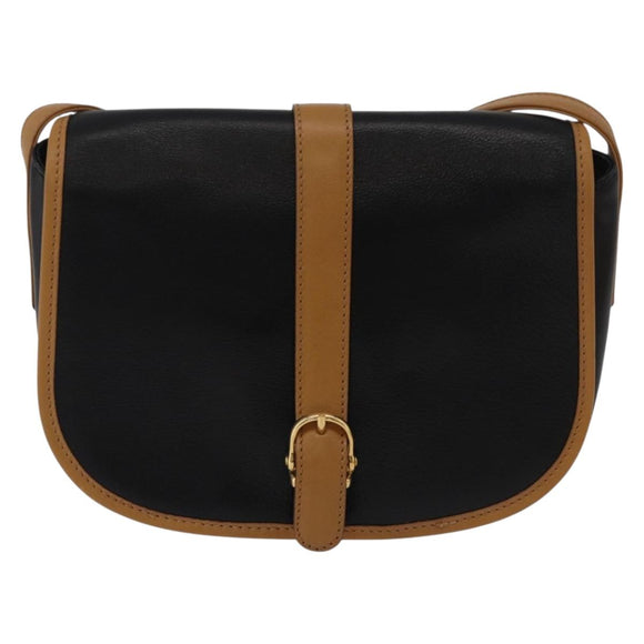 CELINE Shoulder Bag Leather Black Gold Auth 182488