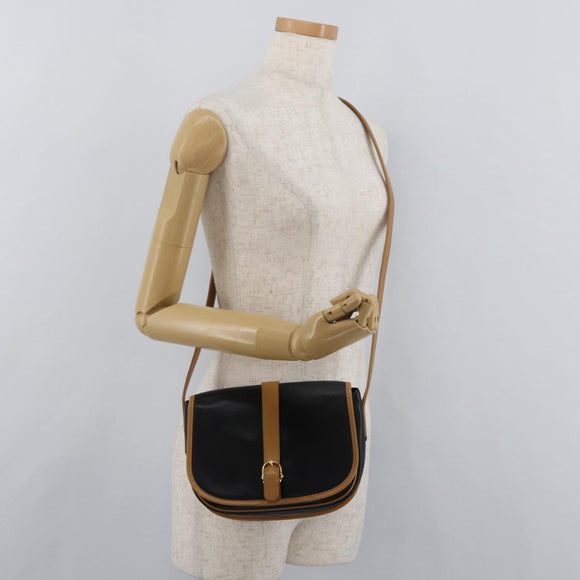 CELINE Shoulder Bag Leather Black Gold Auth 182488