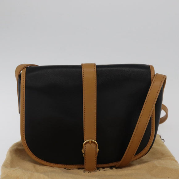 CELINE Shoulder Bag Leather Black Gold Auth 182488