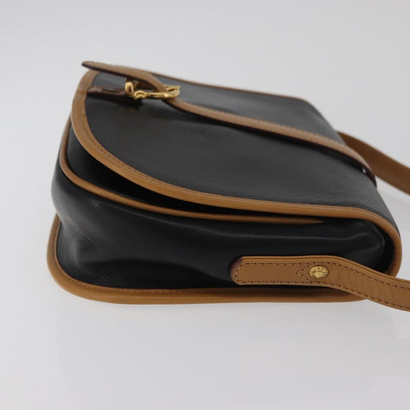 CELINE Shoulder Bag Leather Black Gold Auth 182488