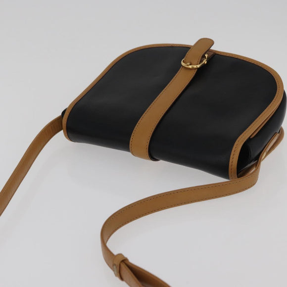 CELINE Shoulder Bag Leather Black Gold Auth 182488