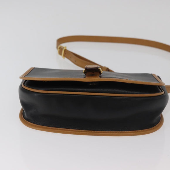 CELINE Shoulder Bag Leather Black Gold Auth 182488
