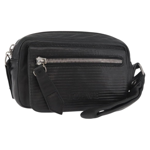 LOEWE Anagram Clutch Bag Leather Black Silver Auth 182493