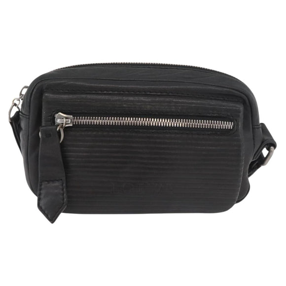 LOEWE Anagram Clutch Bag Leather Black Silver Auth 182493