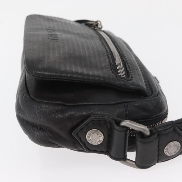 LOEWE Anagram Clutch Bag Leather Black Silver Auth 182493
