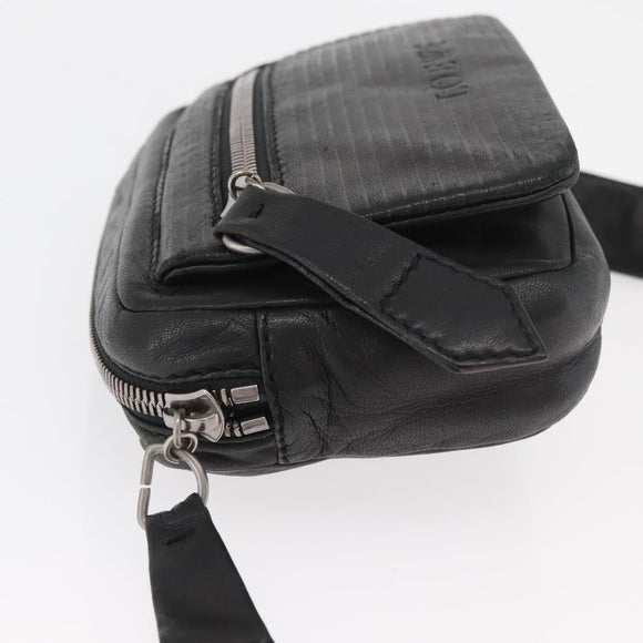 LOEWE Anagram Clutch Bag Leather Black Silver Auth 182493
