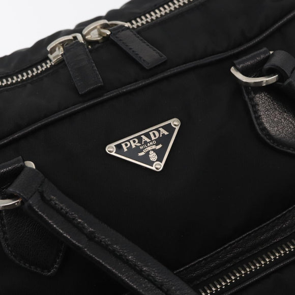 PRADA Handtas Nylon Zwart Zilver Auth 182500V