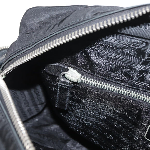 PRADA Handtas Nylon Zwart Zilver Auth 182500V