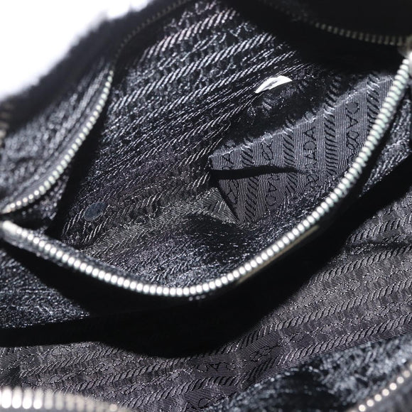PRADA Handtas Nylon Zwart Zilver Auth 182500V