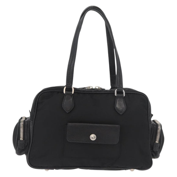 PRADA Handtas Nylon Zwart Zilver Auth 182500V