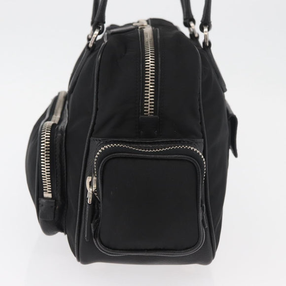 PRADA Handtas Nylon Zwart Zilver Auth 182500V