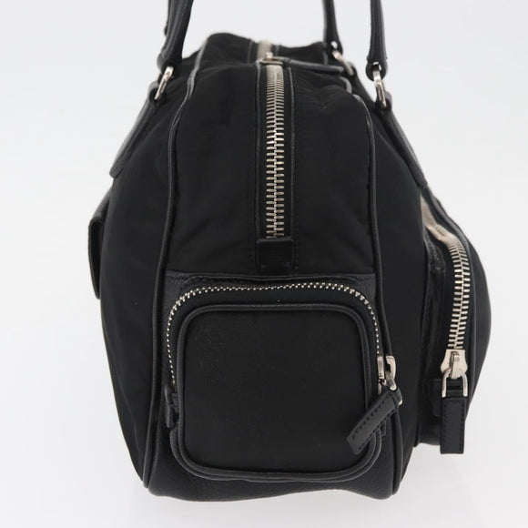 PRADA Handtas Nylon Zwart Zilver Auth 182500V