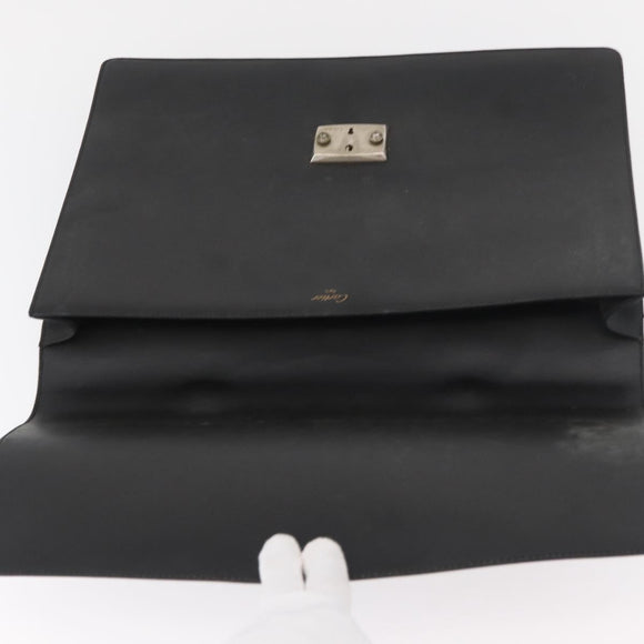 CARTIER Business Bag Leather Black Silver Auth 182506