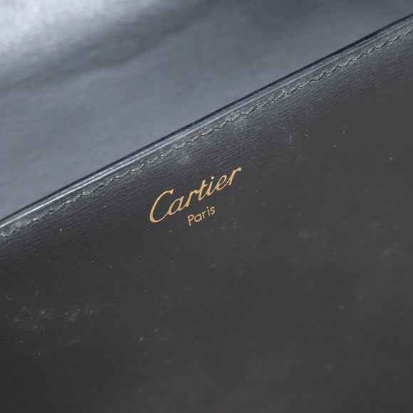 CARTIER Business Bag Leather Black Silver Auth 182506