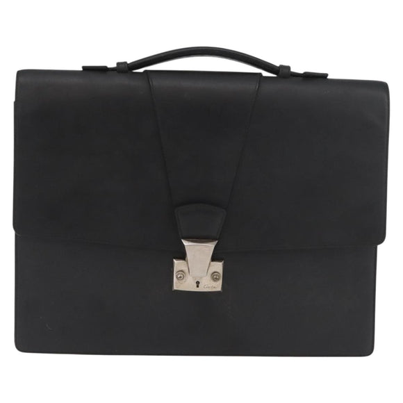 CARTIER Business Bag Leather Black Silver Auth 182506