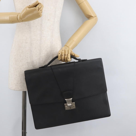 CARTIER Business Bag Leather Black Silver Auth 182506