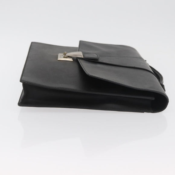 CARTIER Business Bag Leather Black Silver Auth 182506