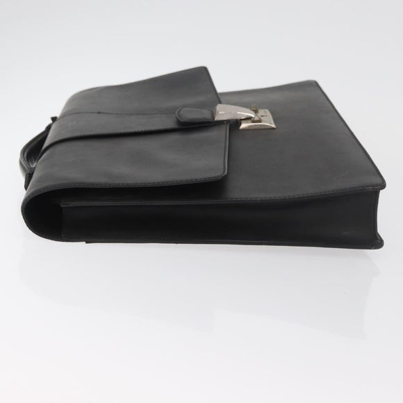 CARTIER Business Bag Leather Black Silver Auth 182506