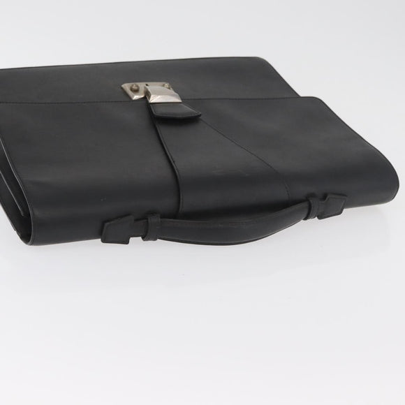 CARTIER Business Bag Leather Black Silver Auth 182506