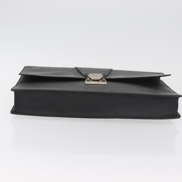 CARTIER Business Bag Leather Black Silver Auth 182506