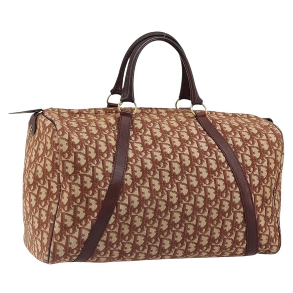 Christian Dior Trotter Canvas Boston Bag Beige Gold Auth 182507