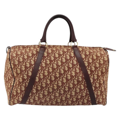 Christian Dior Trotter Canvas Boston Bag Beige Gold Auth 182507 - 0