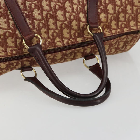 Christian Dior Trotter Canvas Boston Bag Beige Gold Auth 182507