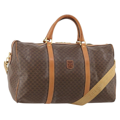 CELINE Macadam Canvas Boston Bag PVC Leather 2way Brown Gold Auth 182509