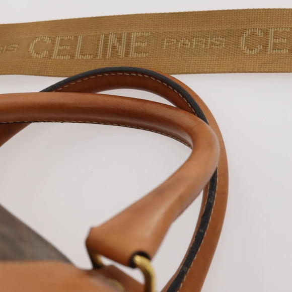 CELINE Macadam Canvas Boston Bag PVC Leather 2way Brown Gold Auth 182509