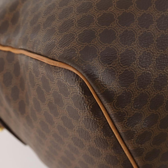 CELINE Macadam Canvas Boston Bag PVC Leather 2way Brown Gold Auth 182509