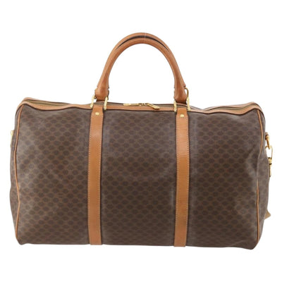 CELINE Macadam Canvas Boston Bag PVC Leather 2way Brown Gold Auth 182509 - 0