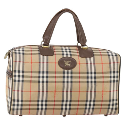 Burberrys Nova Check Boston Bag Canvas Beige Gold Auth 182510