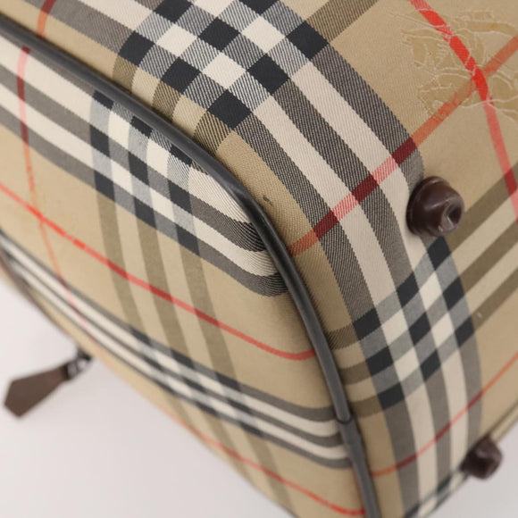 Burberrys Nova Check Boston Bag Canvas Beige Gold Auth 182510