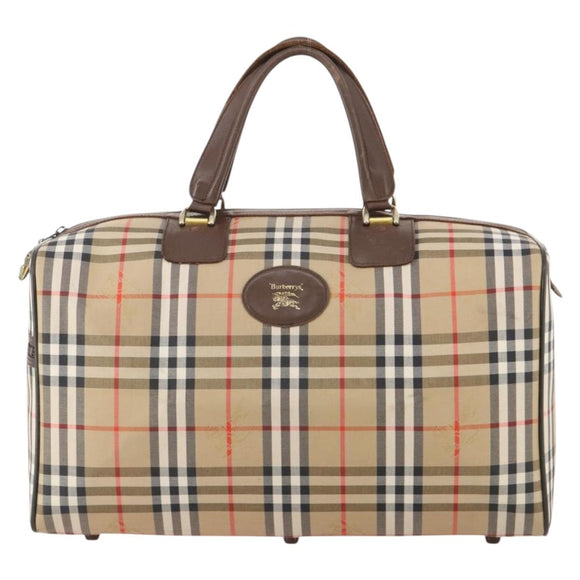 Burberrys Nova Check Boston Bag Canvas Beige Gold Auth 182510