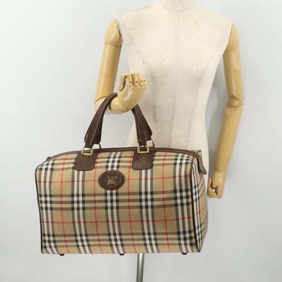 Burberrys Nova Check Boston Bag Canvas Beige Gold Auth 182510