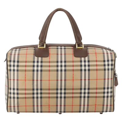 Burberrys Nova Check Boston Bag Canvas Beige Gold Auth 182510 - 0