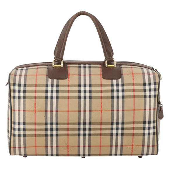 Burberrys Nova Check Boston Bag Canvas Beige Gold Auth 182510